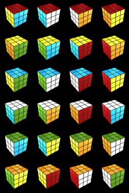 Rubik's cube completed on black background 3d render clipart