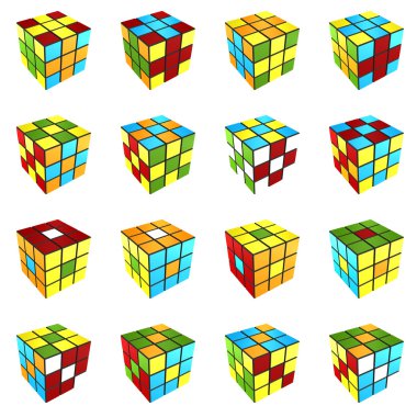 Rubik's cube different pattern on white background 3d render clipart