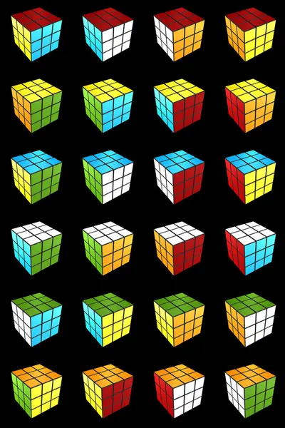 Cubo de Rubik completado sobre fondo negro 3d render —  Fotos de Stock