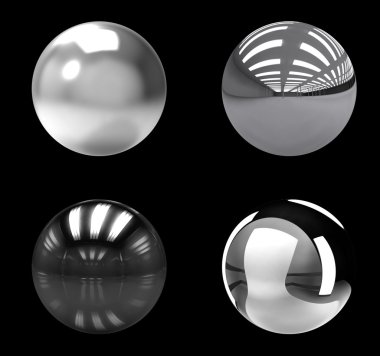 Chrome balls group on black background clipart