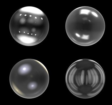 Glass balls group on black background clipart