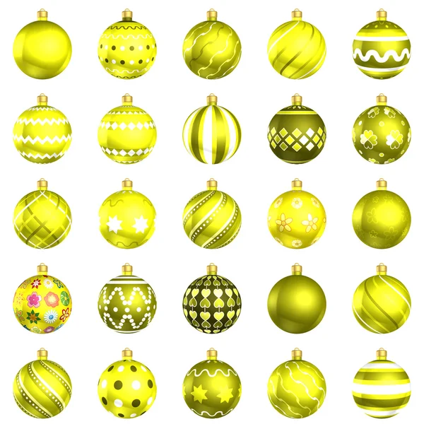 Natal amarelo bugigangas grande volta 25 no fundo branco — Fotografia de Stock