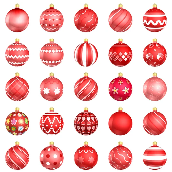 Navidad bolas rojas espalda grande 25 sobre fondo blanco — Foto de Stock