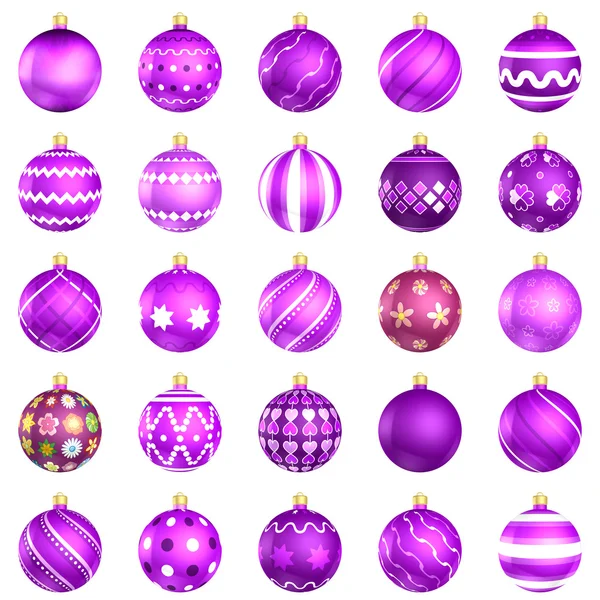 Violett julgranskulor stora tillbaka 25 på vit bakgrund — Stockfoto