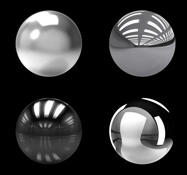 Chrome balls group on black background — Stock Photo, Image