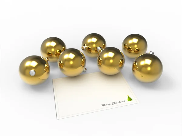 Bola de oro de Navidad y tarjeta de Navidad blanca para los deseos —  Fotos de Stock