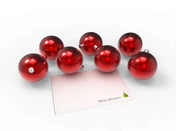 Christmas red baubles and white christmas card for the wishes — Stock Photo, Image