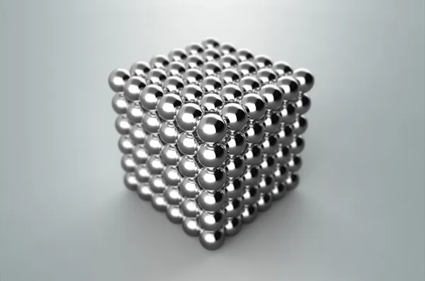 Cube de boules magnétiques en métal avec profondeur de champ — Photo