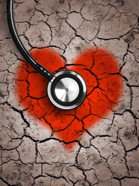 Heart in desert land and stethoscope clipart