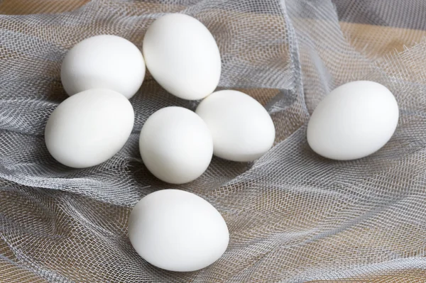 stock image Close-up white chicken eggs on a bed of straw