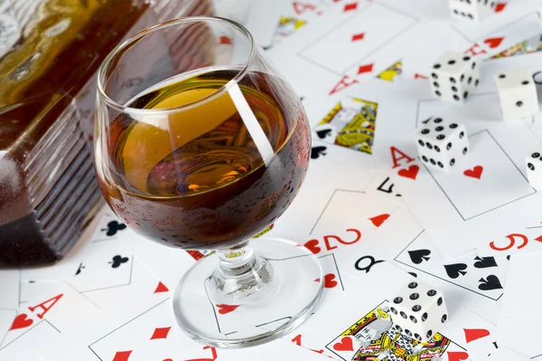 stock image Cognac and playing card