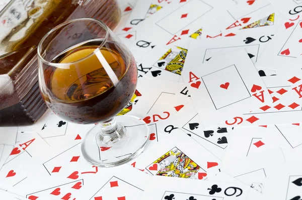 stock image Cognac and playing card