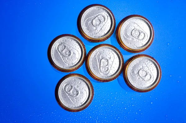 Shiny soda. beer cans viewed from above — Stock Photo, Image