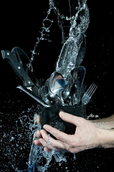 Mycie naczynia kuchenne — Zdjęcie stockowe