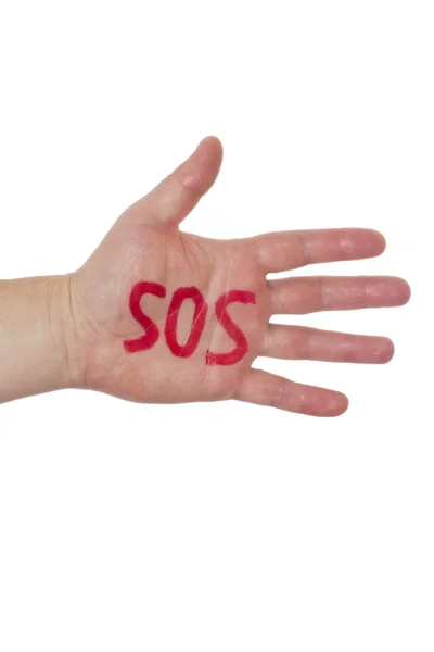 Hand and word sos — Stock Photo, Image