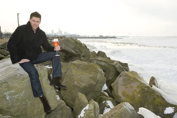 stock image Man drinking cognac