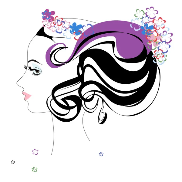 Belle femme stylisée avec des fleurs — Image vectorielle