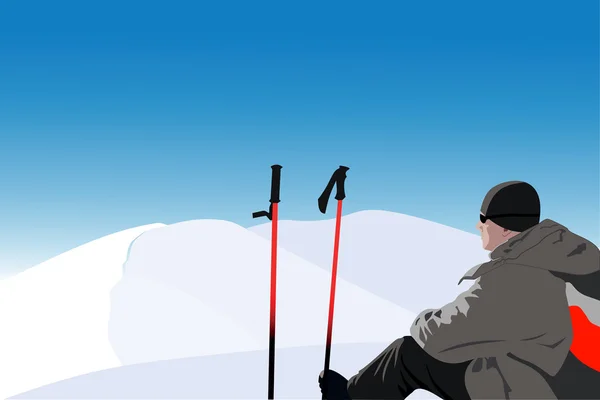 Лыжник на вершине горы — стоковый вектор