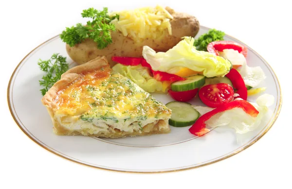 Plate of Quiche with baked potato — Stock Photo, Image