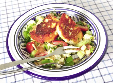 Fattoush with fried haloumi clipart