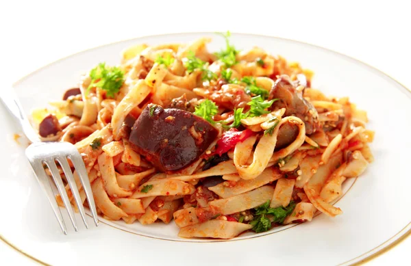 Aubergine with pasta — Stock Photo, Image