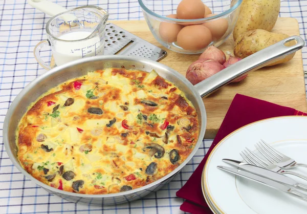 stock image Spanish omelet in pan horizontal