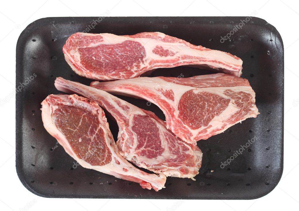 Lamb rib chops on tray