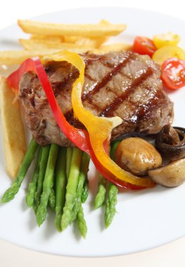 Veal sirloin steak meal vertical clipart