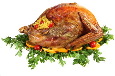 Roast turkey on herb bed clipart