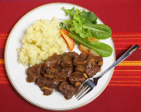 Beef Bourguignon meal from above — Stock Photo, Image