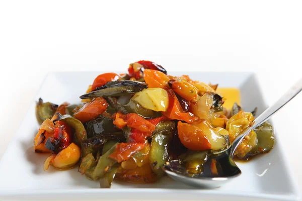 Roasted veg and spoon — Stock Photo, Image