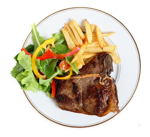 Seared T-bone steak meal from above — Stock Photo, Image