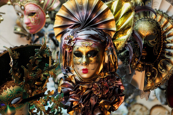 Carnevale masks on sale at a market in Venice, Italy