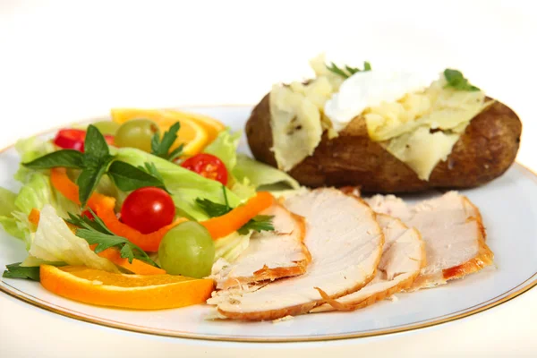 Turkey salad and potato dinner — Stock Photo, Image
