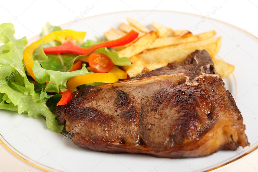 Pan-seared t-bone steak meal