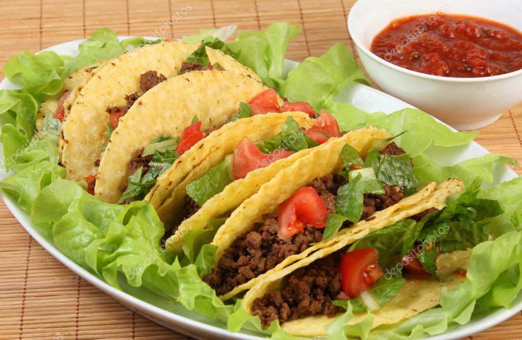 Tacos and salsa horizontal — Stock Photo © Paul_Cowan 7032919