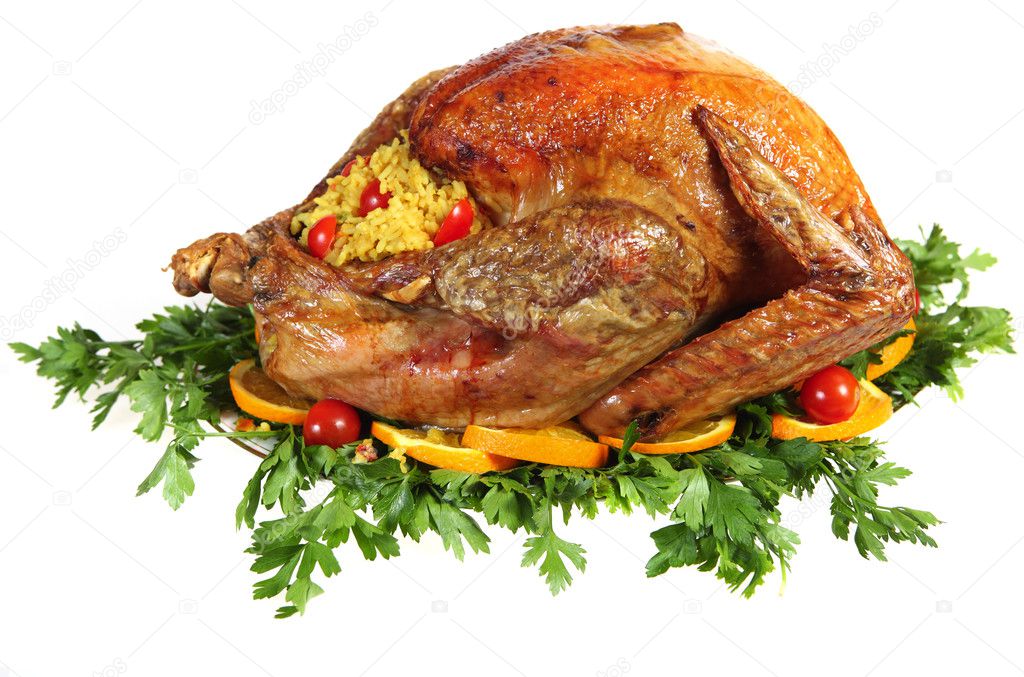 Roast turkey on herb bed