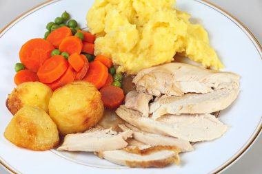 Chicken dinner with roast potatoes clipart