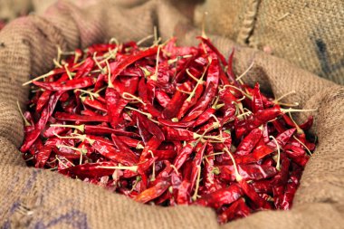 Dried chillies in a sack clipart