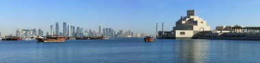 Doha skyline dhows and museum clipart