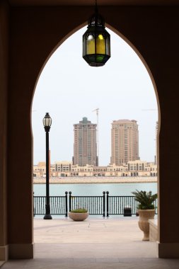 Doorway and lantern in Qatar clipart