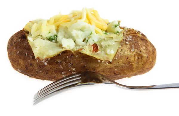 Запечённый картофель с вилкой изолирован — стоковое фото