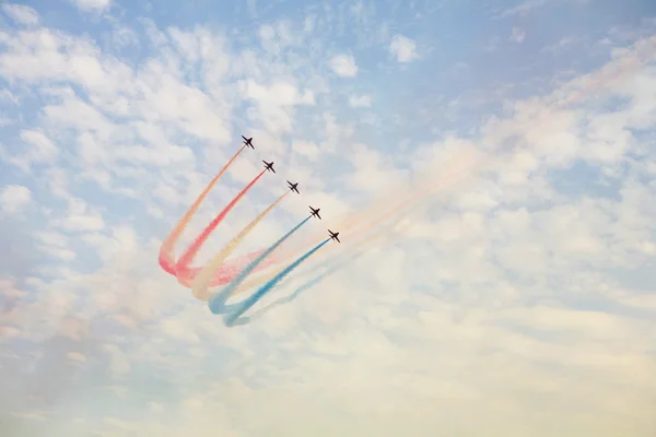 stock image An aerobatic display team paints the sky