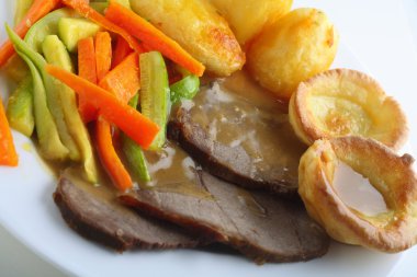 Roast beef, yorkshires and veg clipart