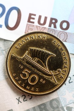 Greek drachma on euros vertical clipart