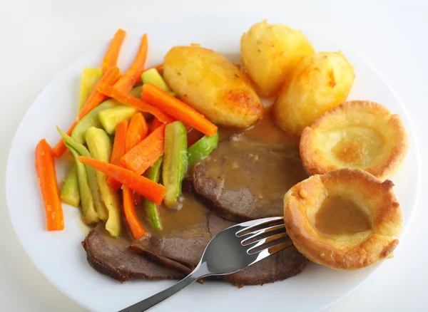 Roast beef dinner high angle view — Stock Photo, Image