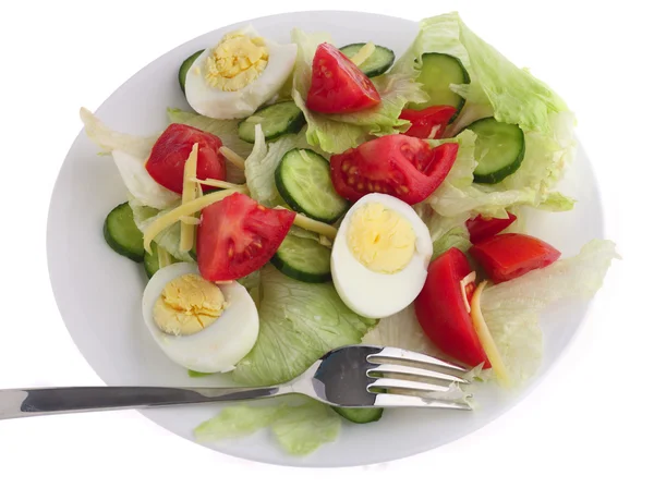 Plate of salad with fork — Stock Photo, Image