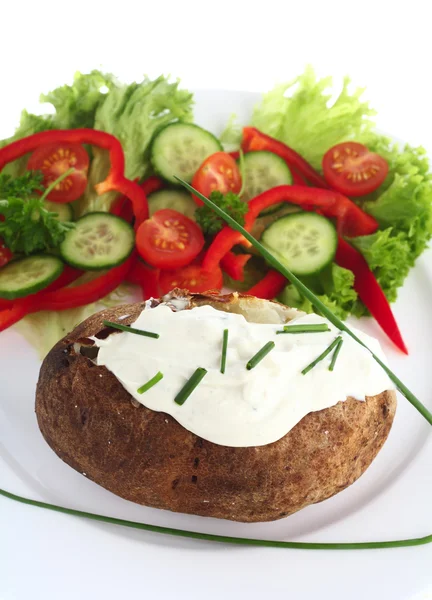 Baked potato and cottage cheese vertical — Stock Photo, Image