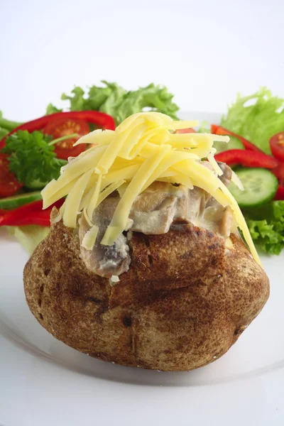 Baked potato with mushroom and cheese — Stock Photo, Image