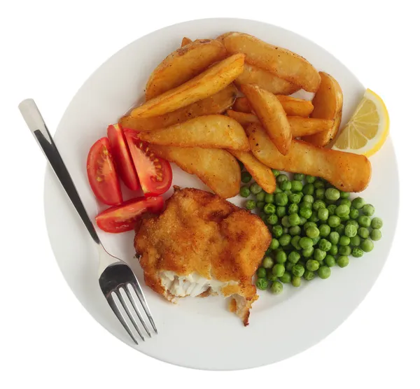 Panerad fisk filé måltid från ovan — Stockfoto